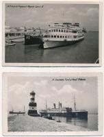 2 db régi romániai hajós képeslap: Constanta, Galati / 2 pre-1945 Romanian postcards with steamships