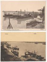 2 db régi romániai hajós képeslap: Galati, Turnu Severin / 2 pre-1945 Romanian postcards with steamships