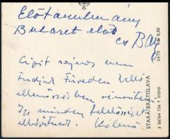 1956 Ottlik Gézáné, Ottlik Géza (1912-1990) író, műfordító felesége részére küldött képeslap Pozsony...