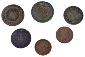 Orosz Birodalom 1862-1880. 1k Cu - 5k Cu (6xklf) T:F, patina Russian Empire 1862-1880. 1 Kopeck Cu - 5 Kopecks Cu (6xdiff) C:F, patina