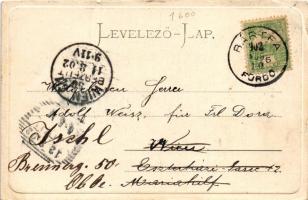 1902 Bártfa-fürdő, Bardejovské Kúpele, Bardiov, Bardejov; Fő forrás. Eschwig és Hajts kiadása. Hajts...