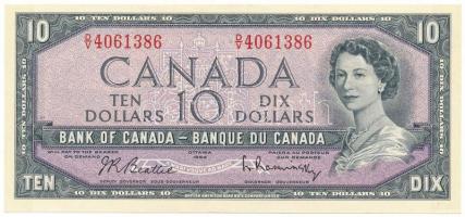 Kanada 1954. 10D átalakított haj, Szign: Beattie-Rasminsky, "D/V 4061386" T:UNC,AU Canada 1954. 10 Dollars, modified hair style, Sign: Beattie-Rasminsky, "D/V 4061386" C:UNC,AU Krause P#79b