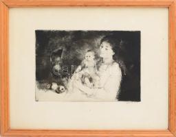 Szász Endre (1926-2003): Anya gyermekével. Rézkarc, papír, jelzett, üvegezett fakeretben, lapszéli n...