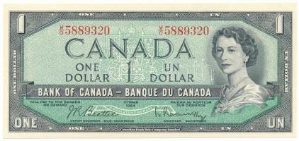 Kanada 1954. 1D átalakított haj, Szign: Beattie-Rasminsky, "W/O 5889320" T:UNC Canada 1954. 1 Dollar, modified hair style, Sign: Beattie-Rasminsky, "W/O 5889320" C:UNC Krause 75.b