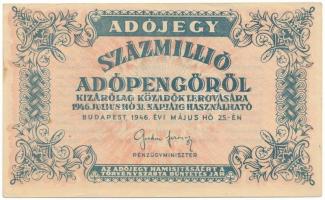 1946. 100.000.000AP vastagabb fehér papír T:AU,XF hajtatlan de sarokhajlások és fo. Adamo P55