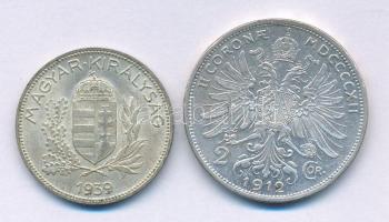 Vegyes: 1939. 1P Ag + Ausztria 1912. 2K Ag "Ferenc József" T:AU,XF