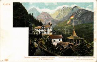 Tátra, Magas-Tátra, Vysoké Tatry; Tarpataki hidegfürdő, Lomnici csúcs és Középorom. Feitzinger Ede kiadása 1902/12 50. / Wildbad Kohlbach, Lomnitzer Spitze, Mittelgratthurm / hotel, mountain peak, spa (EK)