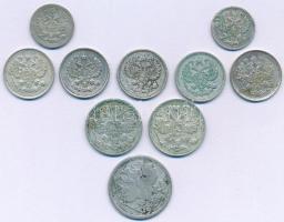 Orosz Birodalom 1899-1915. 5k Ag - 20k Ag (10xklf) T:XF-F, patina
Russian Empire 1899-1915. 5 Kopec...