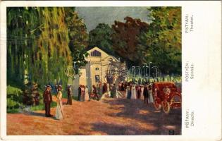 1915 Pöstyén, Piestany; Színház. Dr. Vratislav Kucera kiadása / Divadlo / theater (gyűrődés / crease)