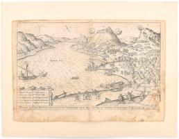 Visegrád 1595. évi ostroma - Siebmacher Johann: Wahre Conterfactur der Vöstung Vizzegrad oder in ungern vo den Christe belegert im 1595 iar." rézmetszet, papír, Hieronymus Ortelius "Chronologia oder historische Beschreibung" című munkájából, sarkán hiánnyal és szakadásokkal, kartonra kasírozva 16x26 cm