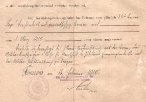 1910 Temesvár, Cs. és Kir. VII. Hadtestparancsnokság (K. u. K. 7. Korpskommando) által kiállított né...