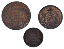 Románia 1867. 2b Cu "Heaton" + 5b Cu "Watt &amp; Co" + 10b Cu "Watt &amp; Co" T:VF-F, patina Romania 1867. 2 Bani Cu "Heaton" + 5 Bani Cu "Watt &amp; Co" + 10 Bani Cu "Watt &amp; Co" C:VF-F, patina Krause KM#2, KM#3, KM#4