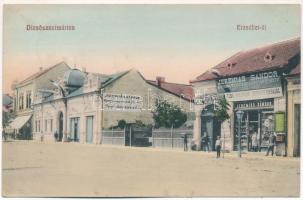 1911 Dicsőszentmárton, Tarnaveni, Diciosanmartin; Erzsébet út, Jeremiás Sándor könyvnyomdája és papírkereskedése és saját kiadása / street, press, book publisher shop (fl)