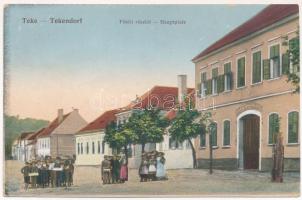 1915 Teke, Tekendorf, Teaca; Fő tér, Evangélikus elemi népiskola. Csákli Mihály kiadása / main square, school (EK)