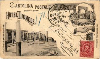 1894 (Vorläufer) Pompei (Napoli), Hotel Diomede. Sordo-Muti (Siena) / hotel, ruins. Art Nouveau floral TCV card (non PC) (tear)