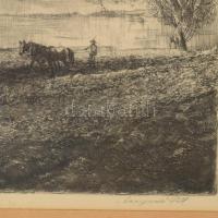 Csergezán Pál (1924-1996): Őszi szántás. Rézkarc, papír, jelzett, üvegezett fakeretben, 29×38 cm