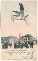 1904 Frantiskovy Lázne, Franzensbad; Lederer &amp; Popper / montage with stork and baby (EB)
