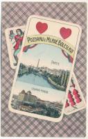 Mladá Boleslav; Partie, Celkovy pohled / general view, riverside. Art Nouveau playing card frame (hearts)