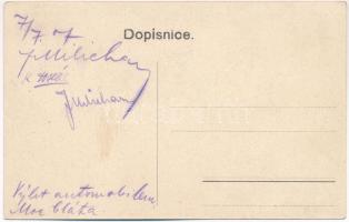 Mladá Boleslav; Partie, Celkovy pohled / general view, riverside. Art Nouveau playing card frame (he...