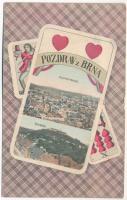 1909 Brno, Brünn; Celkovy pohled, Spilberk / general view, castle. Art Nouveau playing card frame (hearts) (tear)