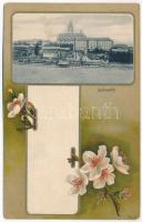 Litomerice, Leitmeritz; J. Schweizer / general view, Sempronia anti nicotin advertisement on the backside. Art Nouveau floral litho (EB)