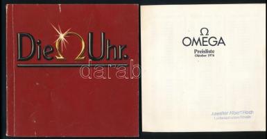 1976 Omega órakatalógus és árjegyzék, színes fotókkal illusztrálva, német nyelven. Kiadói papírkötés, kissé viseltes borítóval, az elülső borítón és az első lapon kis szakadással.