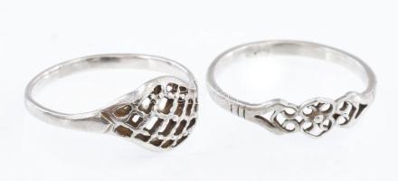 Ezüst(Ag) áttört gyűrű, 2 db, jelzett, méret: 55, 56, nettó: 2,7 g