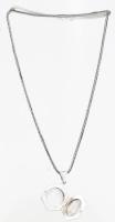 Ezüst(Ag) kígyó nyaklánc hatszögletű nyitható képtartó medállal, jelzett, 51 cm, 51 cm, 3,2×2 cm, ne...