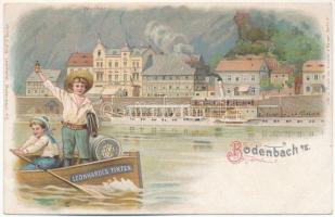 Decín, Bodenbach am Elbe; SS Habsburg. Leonhardi's Tinten. Verlag v. Aug. Leonhardi. Lith. u. Druck von Kutzner &amp; Berger Art Nouveau advertising litho