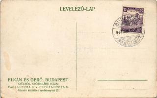 Fehér és kék róka. Elkán és Gerő szűcsök szőrmeáru és sapkagyár üzletének reklámja. Budapest V. Váci...