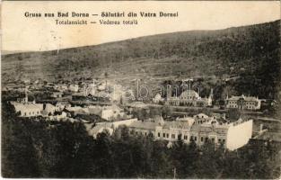 Vatra Dornei, Dornavátra, Bad Dorna-Watra (Bukovina, Bukowina); Totalansicht / Vederea totala. Pachter / general view, church, bridge + "Militärisch geprüft" (fl)