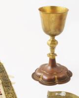 Ortodox kehely, kehelytartó, kehelyfedő tartó, kehelyfedő. cca 18. sz. vége, magyar, kehely m: 20,5 ...