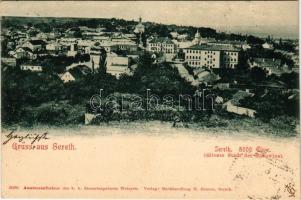 1901 Siret, Sereth, Szeretvásár (Bukovina); 8000 Einw. älteste Stadt der Bucovina. Verlag H. Grauer / general view, church