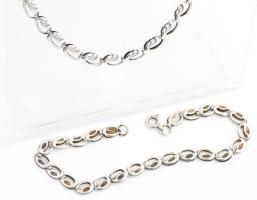 Ezüst(Ag) áttört ovális szemű nyaklánc, jelzett, h: 47 cm + karkötő, h: 18,5 cm, nettó: 10,8 g