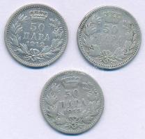 Szerbia 1904. 50p Ag "I. Péter" + 1912. 50p Ag "I. Péter" + 1915. 50p Ag "I...