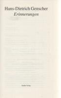 Genscher, Hans-Dietrich: Erinnerungen. (Hans-Dietrich Genscher által Horváth Istvánnak, Magyarország...