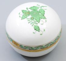 Herendi Apponyi zöld mintás bonbonier, jelzett, hibátlan, d: 9,5 cm