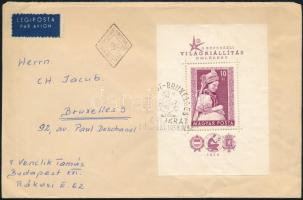 1958 Brüsszeli világkiállítás blokk légi FDC-n