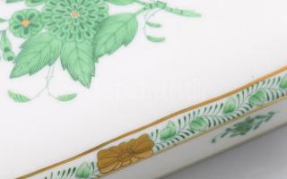 Herendi Apponyi zöld mintás háromrészes dohányzó szett, gyufatartó, csikkelnyomó, cigarettatartó dob...