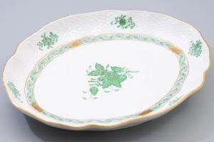 Herendi Apponyi zöld mintás kínáló. Jelzett, hibátlan, 26,5x21 cm