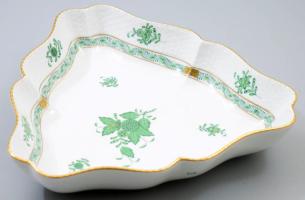 Herendi Apponyi zöld mintás kínáló. Jelzett, hibátlan, 25x26 cm