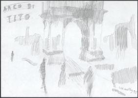 Szemethy Imre (1945-): Római egységcsomag, 41 db rajz római épületekről, helyszínekről, 1993. Ceruza...