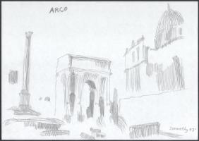 Szemethy Imre (1945-): Római egységcsomag, 41 db rajz római épületekről, helyszínekről, 1993. Ceruza...