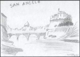 Szemethy Imre (1945-): Római egységcsomag, 41 db rajz római épületekről, helyszínekről, 1993. Ceruza...