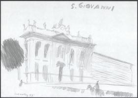 Szemethy Imre (1945-): Római egységcsomag, 41 db rajz római épületekről, helyszínekről, 1993. Ceruza...