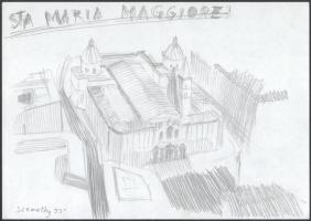 Szemethy Imre (1945-): Római egységcsomag, 41 db rajz római épületekről, helyszínekről, 1993. Ceruza...