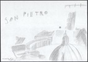 Szemethy Imre (1945-): Római egységcsomag, 41 db rajz római épületekről, helyszínekről, 1993. Ceruza...