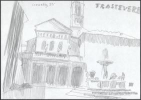 Szemethy Imre (1945-): Római egységcsomag, 41 db rajz római épületekről, helyszínekről, 1993. Ceruza...