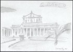 Szemethy Imre (1945-): Római egységcsomag, 41 db rajz római épületekről, helyszínekről, 1993. Ceruza...