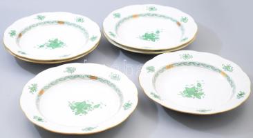 Herendi Apponyi zöld mintás mélytányér szett, 6 darab, jelzett, hibátlan, d: 24 cm